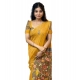 Generic Women's Linen Printed Saree With Unstitched Blouse 5.5Mtr (Mustard)