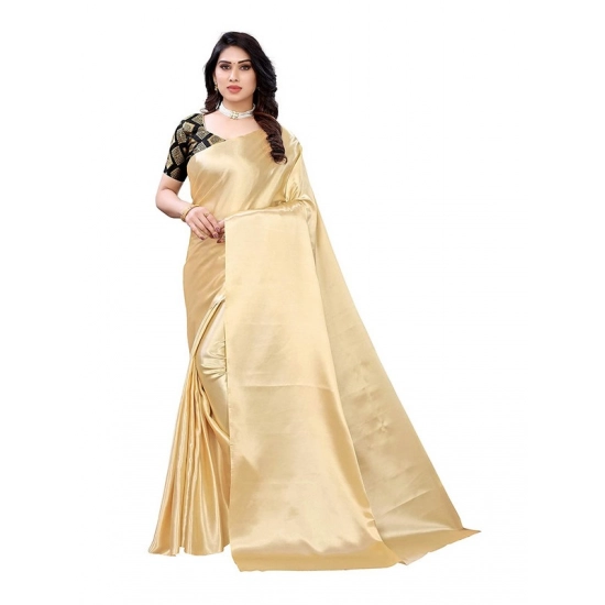 Generic Women's Satin Printed Saree With Unstitched Blouse 5.5Mtr (Chiku)