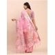 Generic Women's Linen Cotton Printed Saree With Unstitched Blouse 5.5Mtr (Pink)