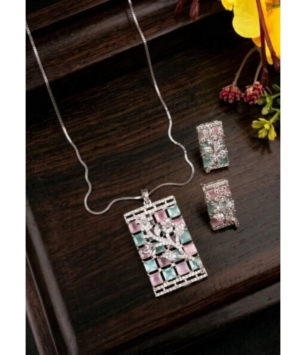 Generic Women's Brass Silver Plated Pendant Set (Multicolor)
