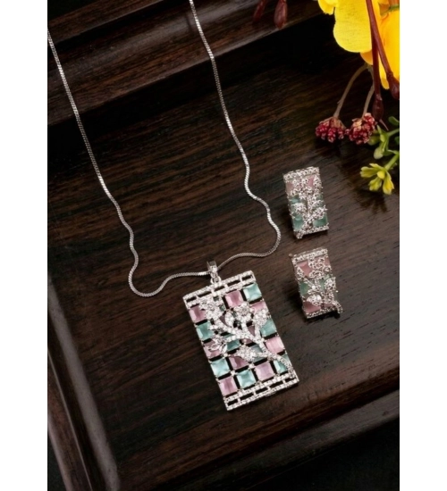 Generic Women's Brass Silver Plated Pendant Set (Multicolor)