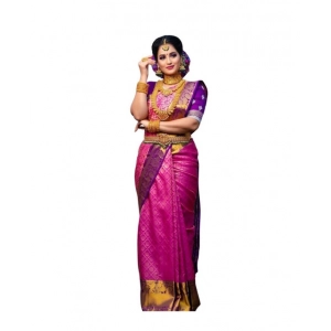 Generic Women's Soft Lichi Silk Printed Saree With Unstitched Blouse 5.5Mtr (Pink)