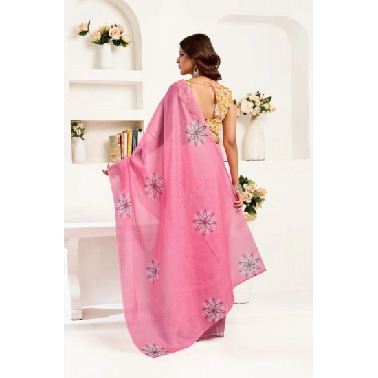 Generic Women's Faux Linen Floral Print Ready to wear Saree With Unstitched Blouse 5.5Mtr (Pink) Generic Women's Faux Linen Floral Print Ready to wear Saree With Unstitched Blouse 5.5Mtr (Pink)