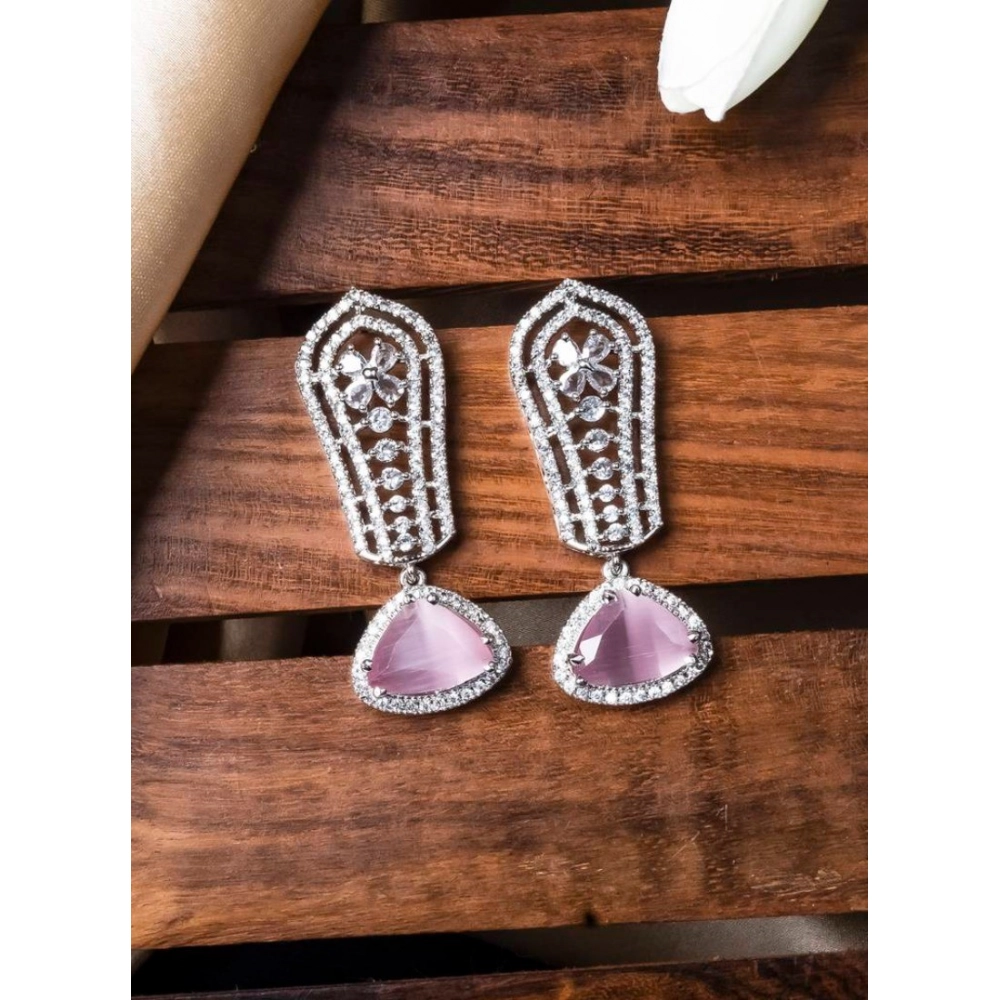 Generic Women's Brass Silver Plated Drop Earrings (Pink) Generic Women's Brass Silver Plated Drop Earrings (Pink)