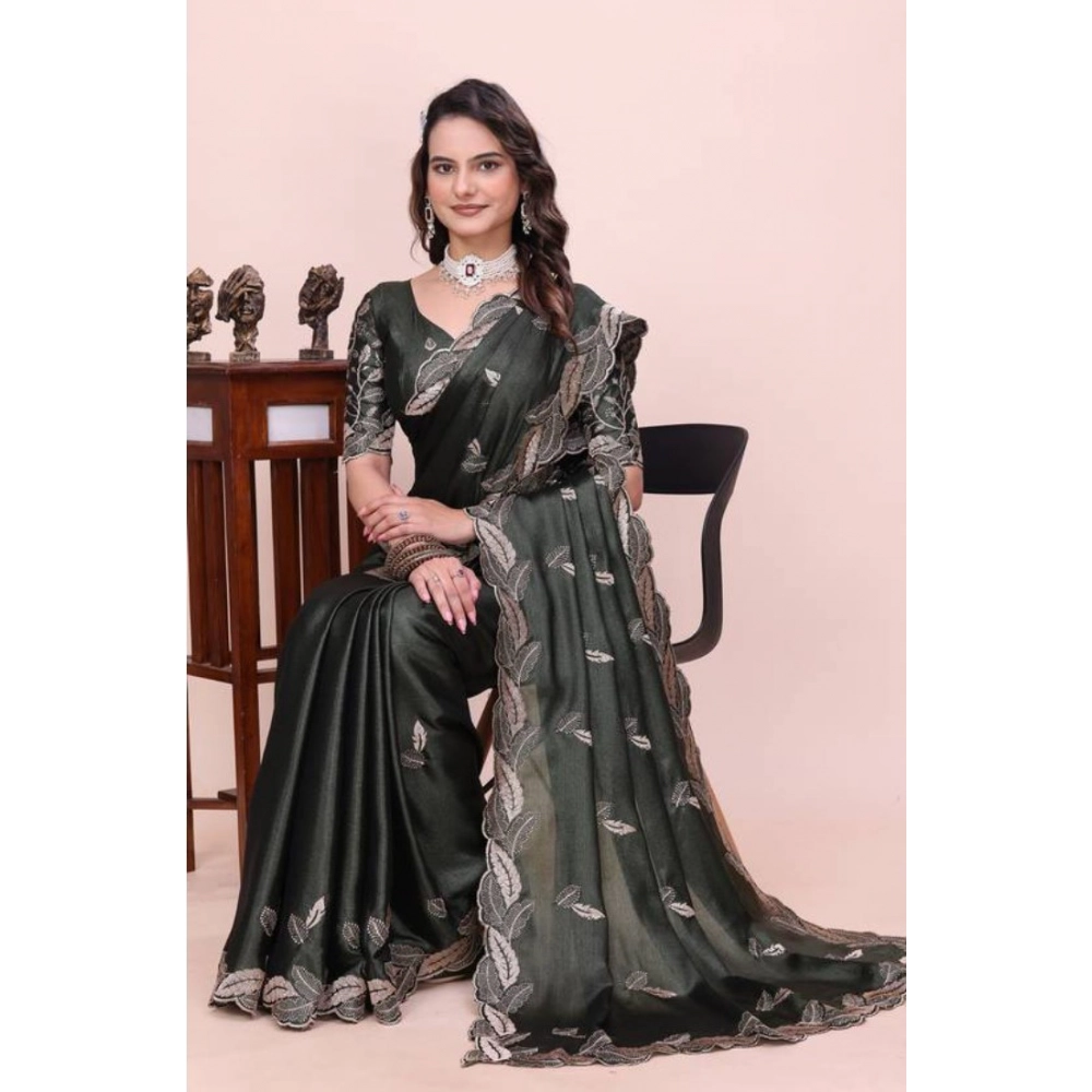 Generic Women's Georgette Embroidered Saree With Unstitched Blouse 5.5Mtr�(Charcoal Green)