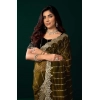Generic Women's Net Sequence Saree With Unstitched Blouse 5.5Mtr (Olive)