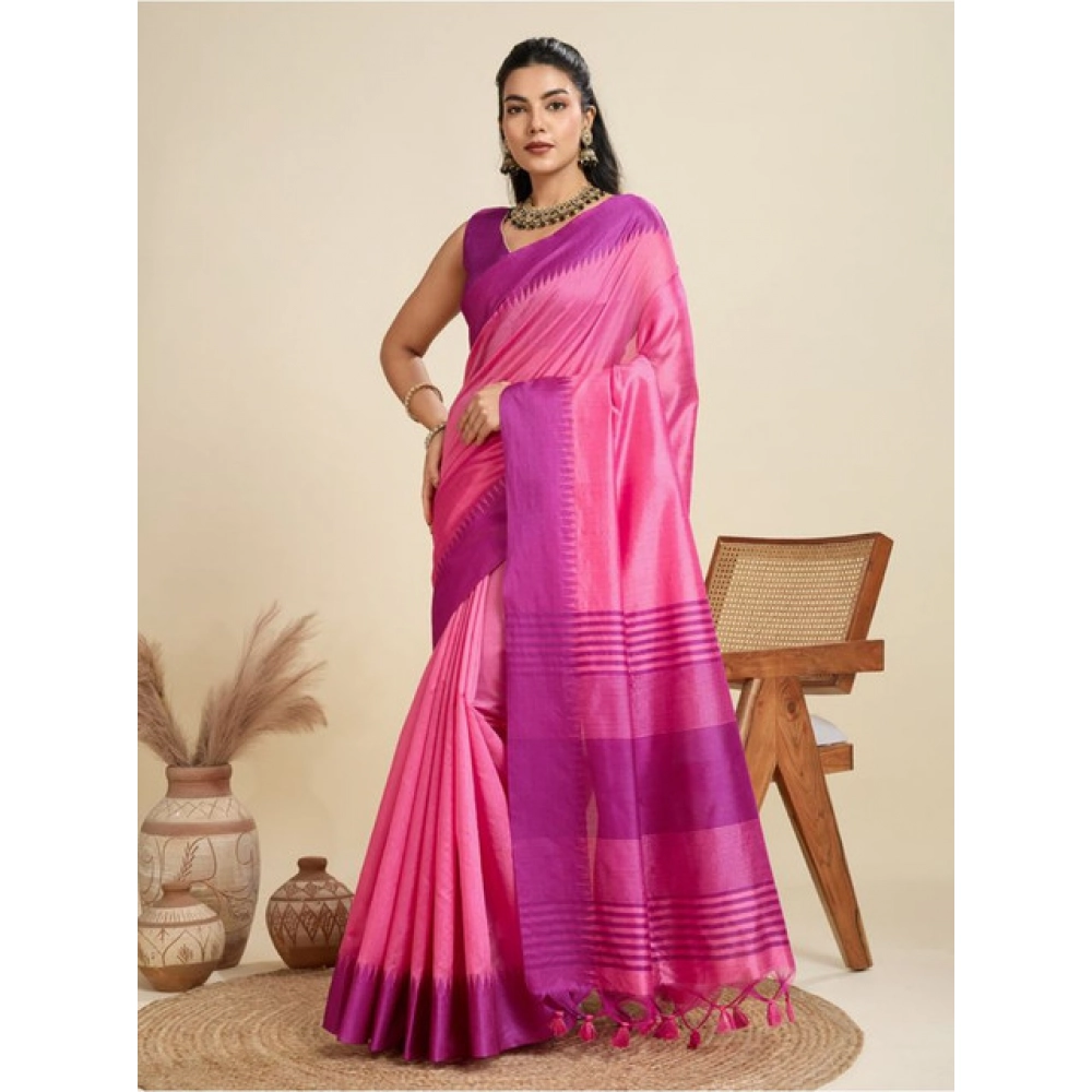 Generic Women's Raw_Silk Woven Saree With Unstitched Blouse 5.5Mtr (Pink)