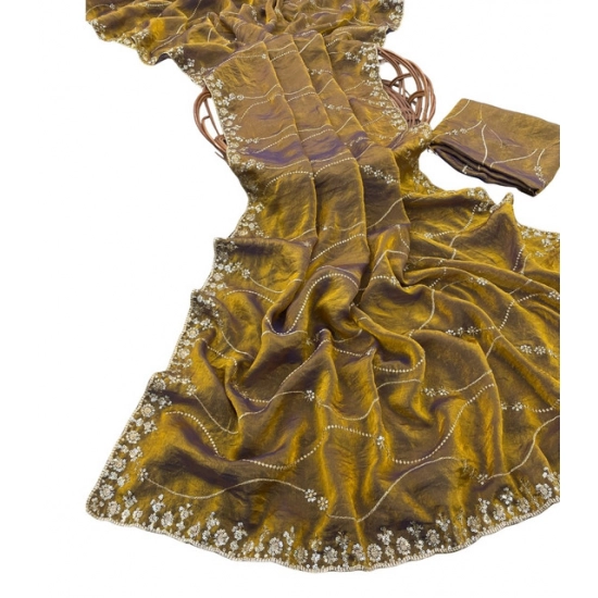 Generic Women's Slik Embellished Saree With Unstitched Blouse 5.5Mtr (Mustard-Yellow)