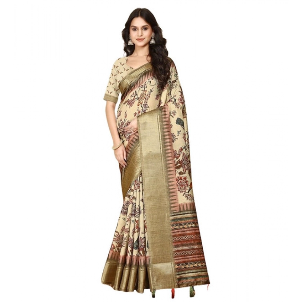 Generic Women's Cotton Silk Printed Saree With Unstitched Blouse 5.5Mtr (Cream) Generic Women's Cotton Silk Printed Saree With Unstitched Blouse 5.5Mtr (Cream)