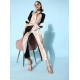 Generic Women's Satin Colour Block Long Sleeves Co-Ord Set (Beige - Black)