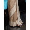 Generic Women's Linen Printed Saree With Unstitched Blouse 5.5Mtr (Beige)