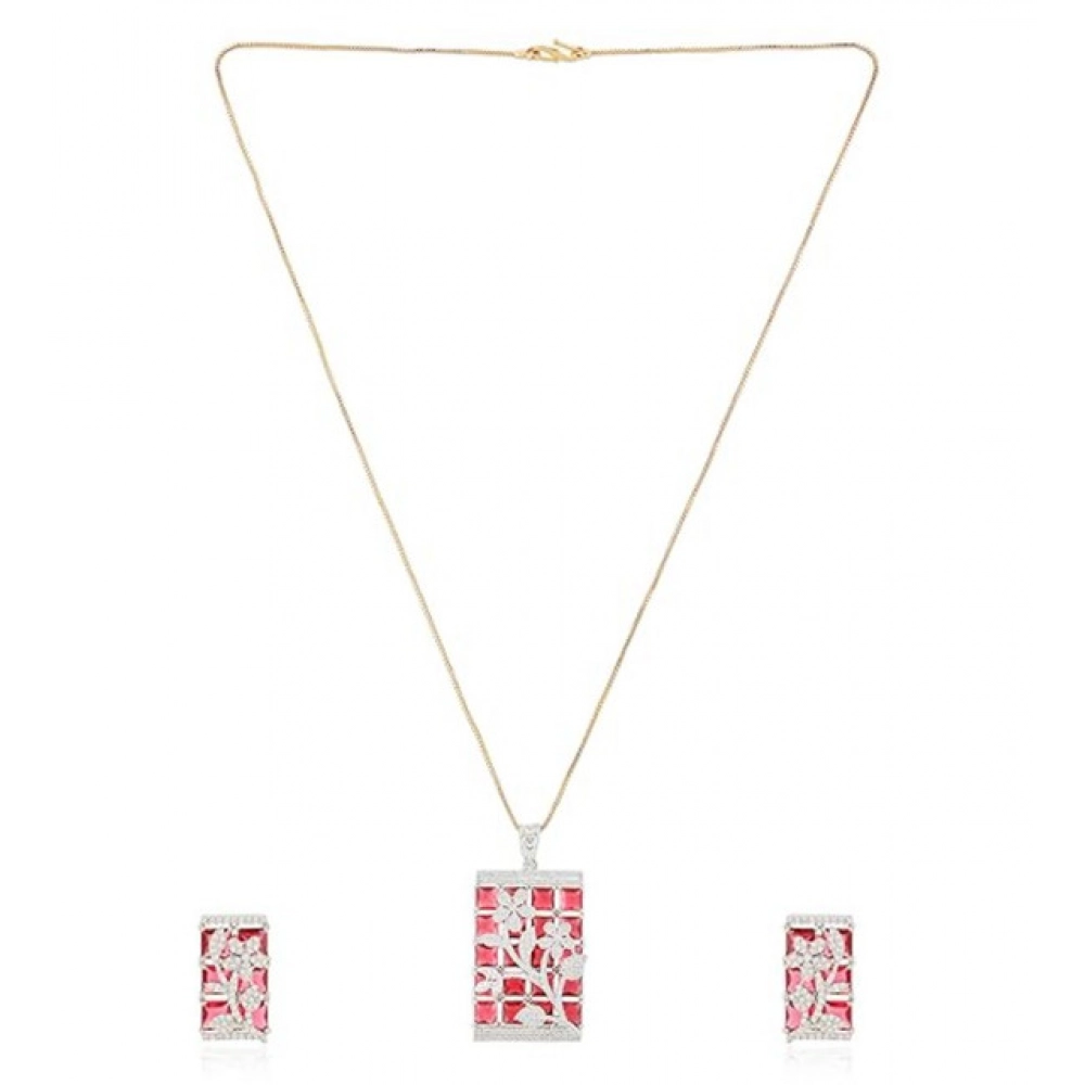 Generic Women's Brass Silver Plated Pendant Set (Red)