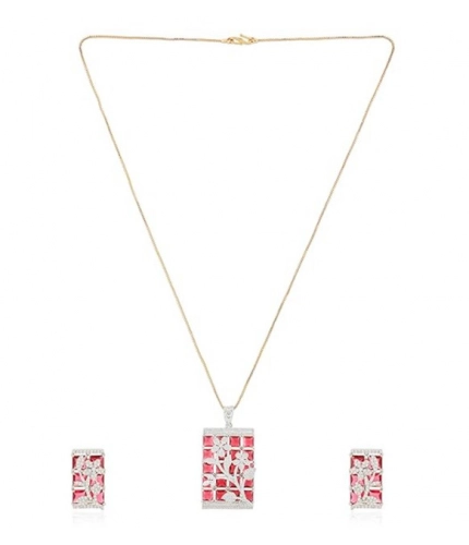 Generic Women's Brass Silver Plated Pendant Set (Red)