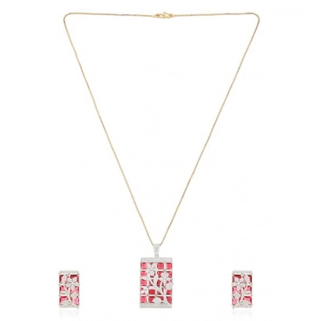 Generic Women's Brass Silver Plated Pendant Set (Red)