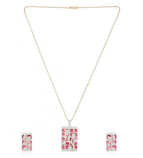Generic Women's Brass Silver Plated Pendant Set (Red) Generic Women's Brass Silver Plated Pendant Set (Red)