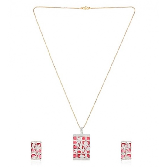 Generic Women's Brass Silver Plated Pendant Set (Red) Generic Women's Brass Silver Plated Pendant Set (Red)
