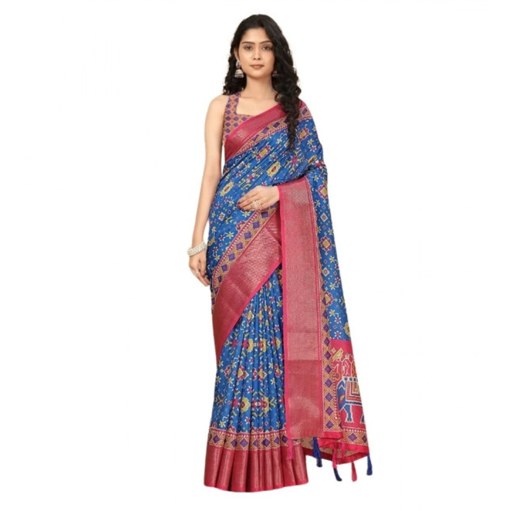 Generic Women's Cotton Silk Printed Saree With Unstitched Blouse 5.5Mtr (Blue) Generic Women's Cotton Silk Printed Saree With Unstitched Blouse 5.5Mtr (Blue)