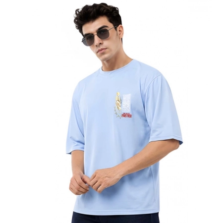 Generic Men's Cotton Blend Printed Oversized Round Neck Half Sleeve T-Shirt (Light Blue) Generic Men's Cotton Blend Printed Oversized Round Neck Half Sleeve T-Shirt (Light Blue)