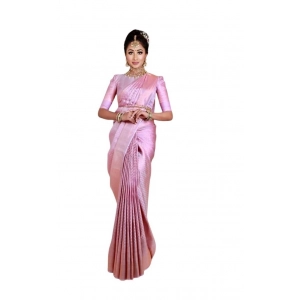 Generic Women's Soft Lichi Silk Printed Saree With Unstitched Blouse 5.5Mtr (Pink)