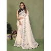 Generic Women's Linen Cotton Printed Saree With Unstitched Blouse 5.5Mtr (Off White)