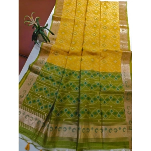Generic Women's Raw Silk Ikkat Saree With Unstitched Blouse 5.5Mtr (Yellow)