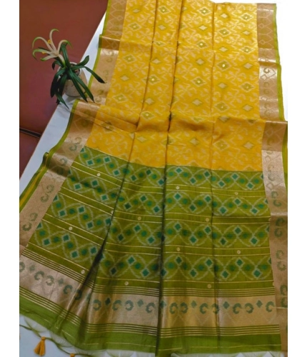 Generic Women's Raw Silk Ikkat Saree With Unstitched Blouse 5.5Mtr (Yellow)