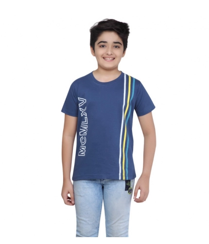 Generic Boy's Cotton Grapic Printed Round Neck T-Shirt (Blue)