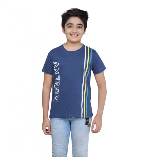Generic Boy's Cotton Grapic Printed Round Neck T-Shirt (Blue)