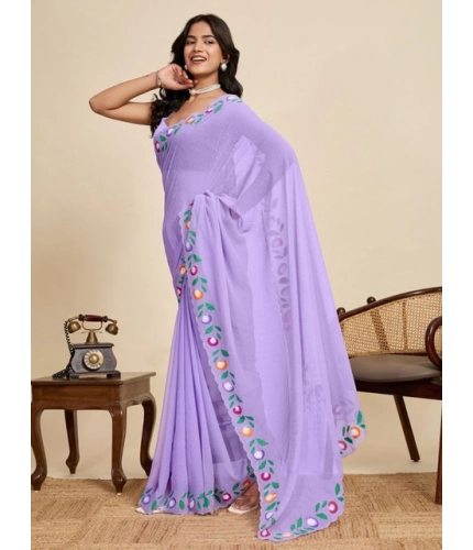 Generic Women's Georgette Printed Saree With Unstitched Blouse 5.5Mtr (Lavender)