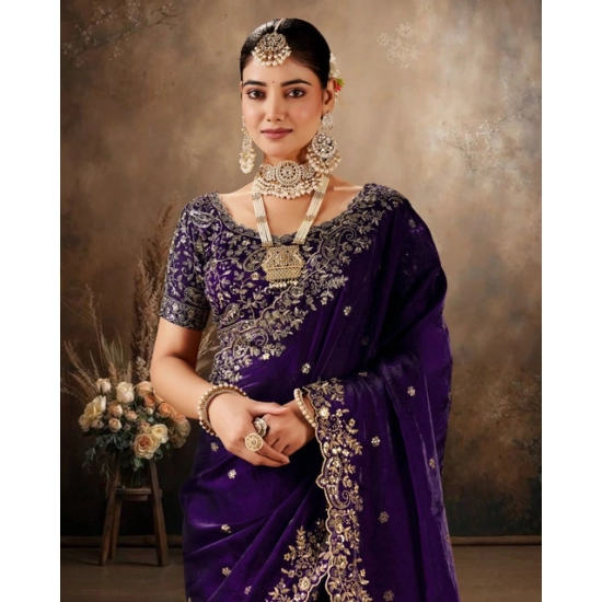 Generic Women's Silk Embroidered Saree With Unstitched Blouse 5.5Mtr (Purple) Generic Women's Silk Embroidered Saree With Unstitched Blouse 5.5Mtr (Purple)