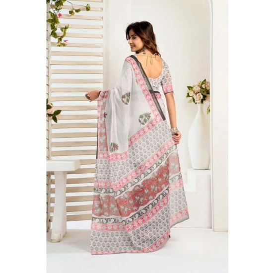 Generic Women's Faux_Linen Printed Ready-to-Wear Saree With Unstitched Blouse 5.5 Mtr (White) Generic Women's Faux_Linen Printed Ready-to-Wear Saree With Unstitched Blouse 5.5 Mtr (White)
