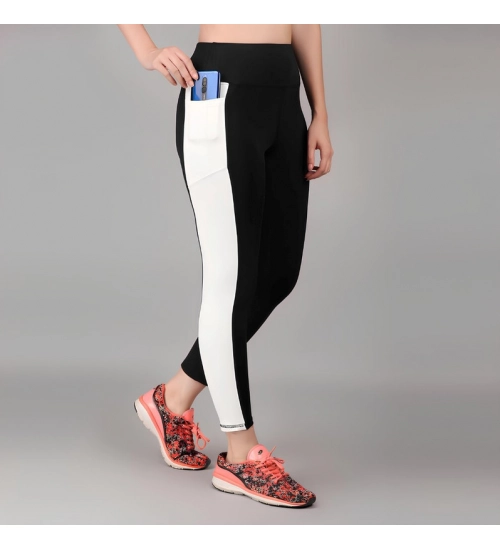 Generic Women's Polyester Solid Ankle length High Waisted Tights (Black)