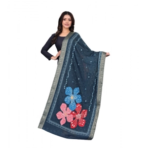 Generic Women's chanderi silk  Printed Dupatta (Navy Blue, Length: 2 Mtr)