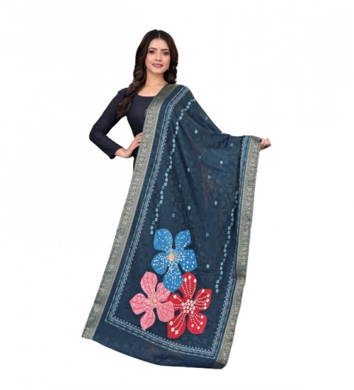 Generic Women's chanderi silk  Printed Dupatta (Navy Blue, Length: 2 Mtr)