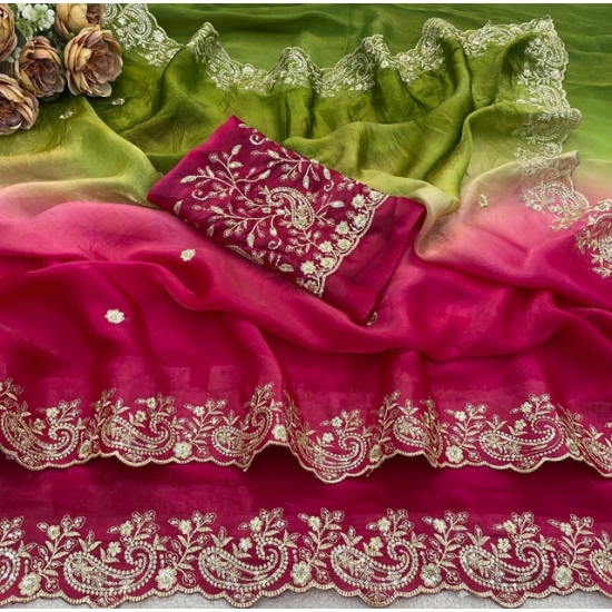 Generic Women's Satin Embellished Saree With Unstitched Blouse 5.5Mtr (Multicolor) Generic Women's Satin Embellished Saree With Unstitched Blouse 5.5Mtr (Multicolor)
