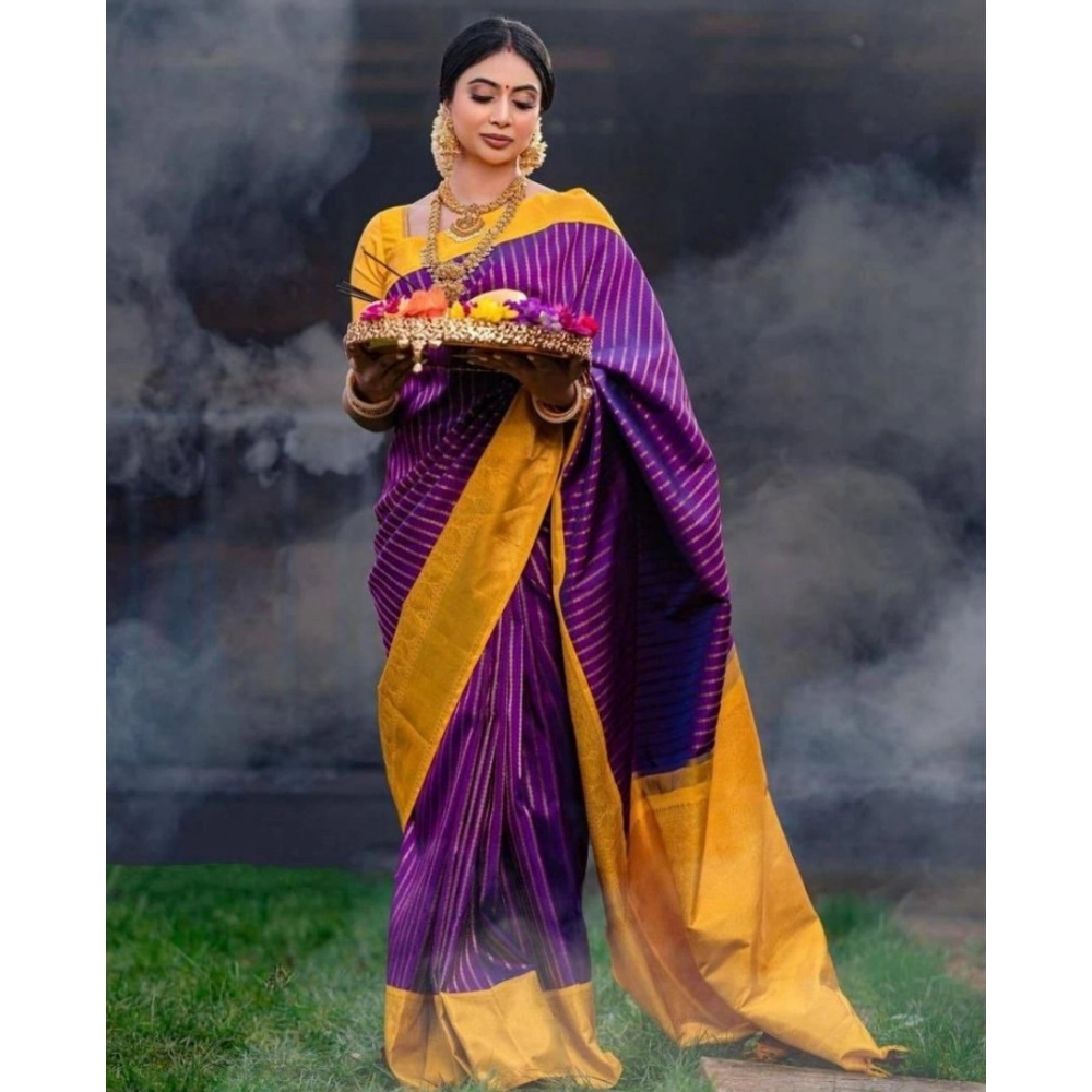 Generic Women's Soft Litchi Silk Jacquard Work Saree With Unstitched Blouse 5.5Mtr (Purple) Generic Women's Soft Litchi Silk Jacquard Work Saree With Unstitched Blouse 5.5Mtr (Purple)