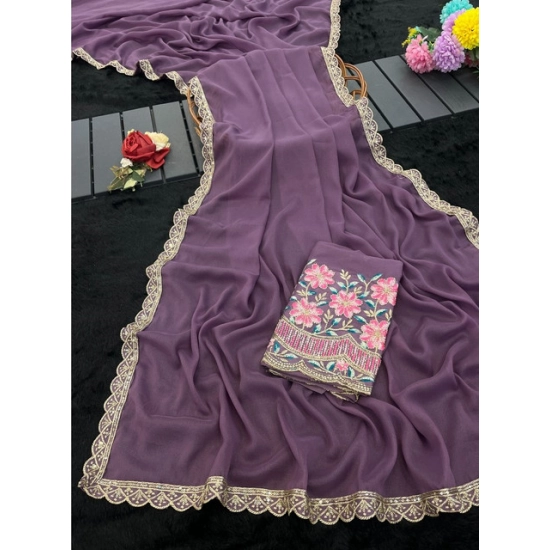 Generic Women's Georgette Embellished Saree With Unstitched Blouse 5.5Mtr (Purple) Generic Women's Georgette Embellished Saree With Unstitched Blouse 5.5Mtr (Purple)