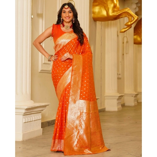 Generic Women's Jacquard Printed Saree With Unstitched Blouse 5.5Mtr (Orange)