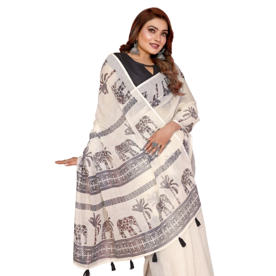 Generic Women's Linen Cotton Printed Saree With Unstitched Blouse 5.5Mtr (Off White) Generic Women's Linen Cotton Printed Saree With Unstitched Blouse 5.5Mtr (Off White)