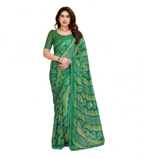 Generic Women's Georgette Printed Saree With Unstitched Blouse 5.5Mtr (Green)