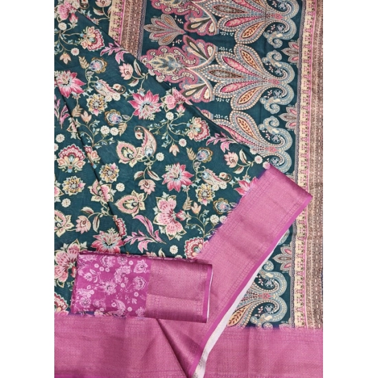 Generic Women's Cotton Silk Floral Printed Saree With Unstitched Blouse 5.5Mtr (Green-Pink) Generic Women's Cotton Silk Floral Printed Saree With Unstitched Blouse 5.5Mtr (Green-Pink)