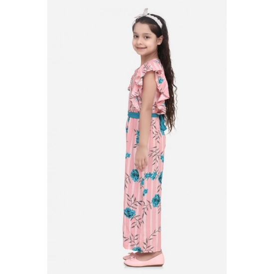 Generic Girl's Rayon Floral Flutter Jumpsuit (Pink-Blue) Generic Girl's Rayon Floral Flutter Jumpsuit (Pink-Blue)