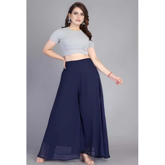 Generic Women's Pack of 2 Georgette Solid High Rise Wide Leg Flared Palazzos with Elastic Waist (Navy Blue) Generic Women's Pack of 2 Georgette Solid High Rise Wide Leg Flared Palazzos with Elastic Waist (Navy Blue)