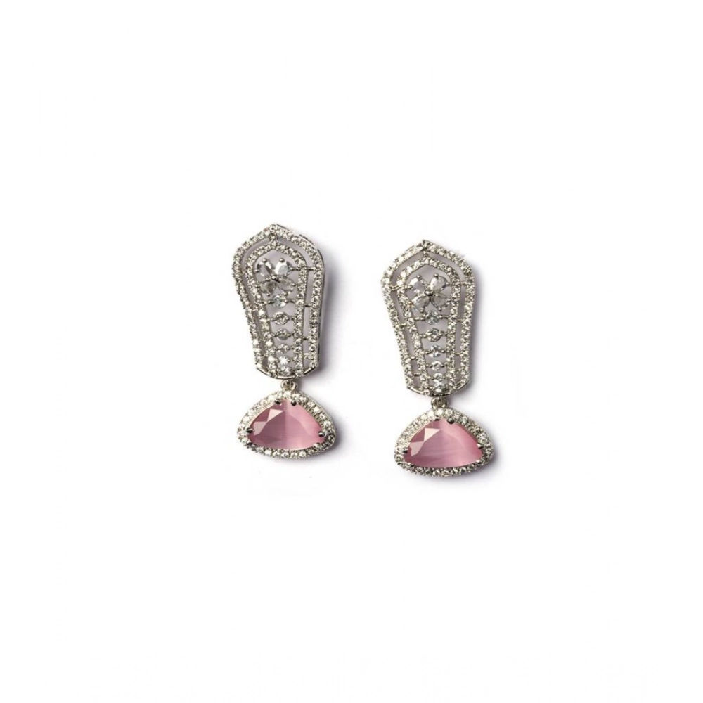 Generic Women's Brass Silver Plated Drop Earrings (Pink) Generic Women's Brass Silver Plated Drop Earrings (Pink)