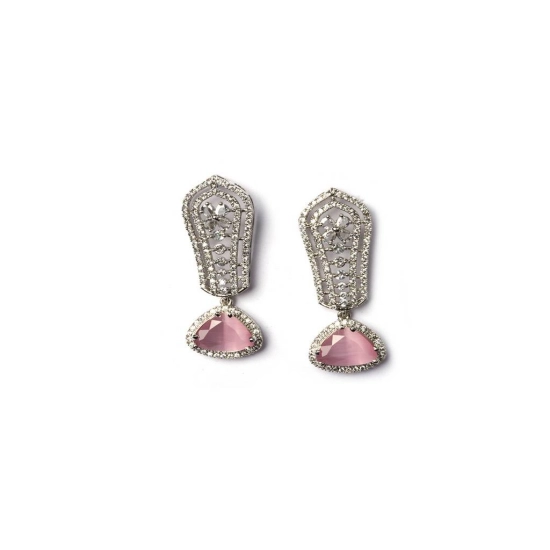 Generic Women's Brass Silver Plated Drop Earrings (Pink) Generic Women's Brass Silver Plated Drop Earrings (Pink)