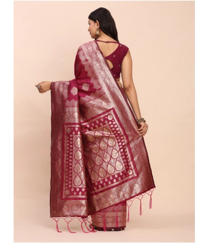 Generic Women's Banarasi Silk Printed Saree With Unstitched Blouse 5.5Mtr (Magenta)