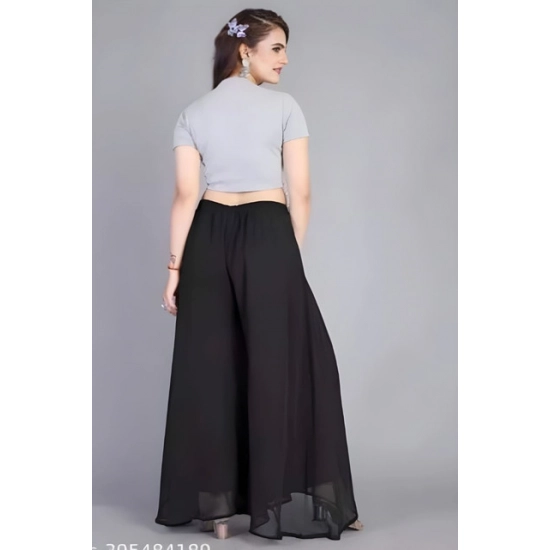 Generic Women's Pack of 1 Georgette Solid High Rise Wide Leg Flared Palazzo Pants with Elastic Waist (Black) Generic Women's Pack of 1 Georgette Solid High Rise Wide Leg Flared Palazzo Pants with Elastic Waist (Black)