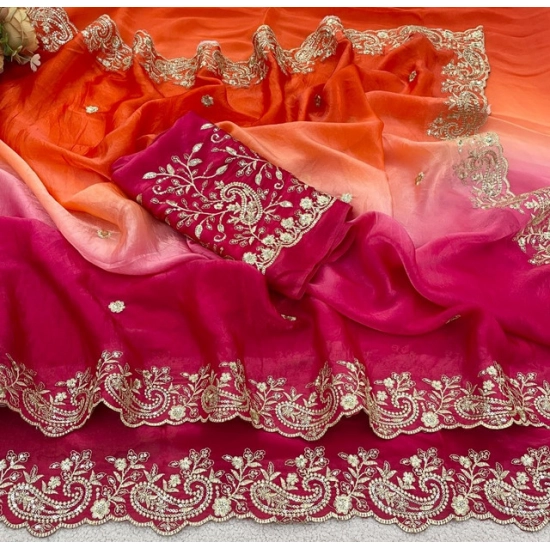 Generic Women's Satin Embellished Saree With Unstitched Blouse 5.5Mtr (Multicolor) Generic Women's Satin Embellished Saree With Unstitched Blouse 5.5Mtr (Multicolor)