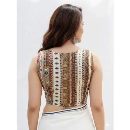 Generic Women's Cambric Cotton V Neck Padded Blouse (White, 38 Ready Size (Self-Alterable 36–40)