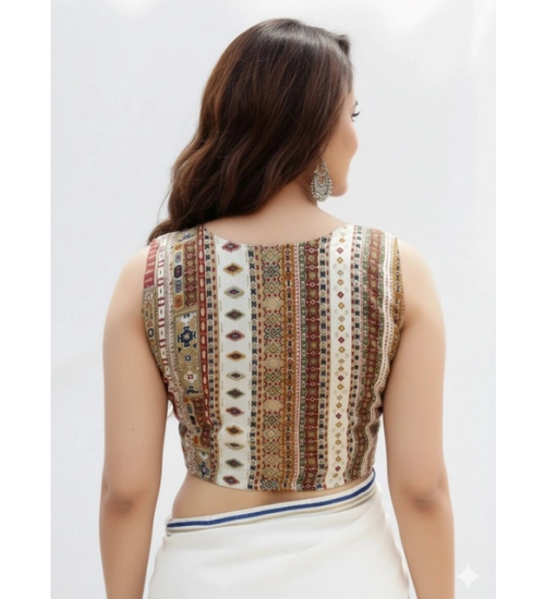 Generic Women's Cambric Cotton V Neck Padded Blouse (White, 38 Ready Size (Self-Alterable 36–40)